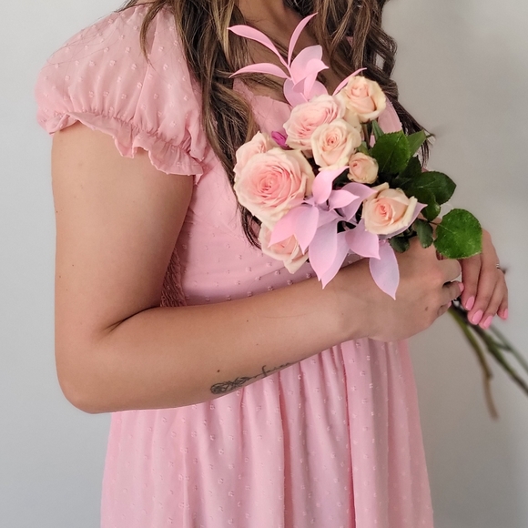 SWISS DOT SWEETHEART NECKLINE MINI DRESS-Pink Bubblegum - Picture 10 of 10